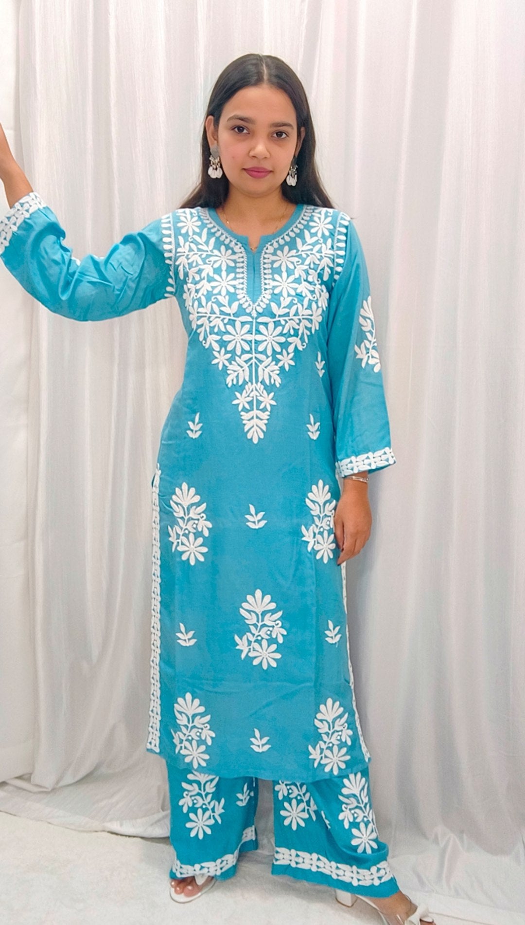 Rayon Cotton Chikankari Kurta With Palazzo