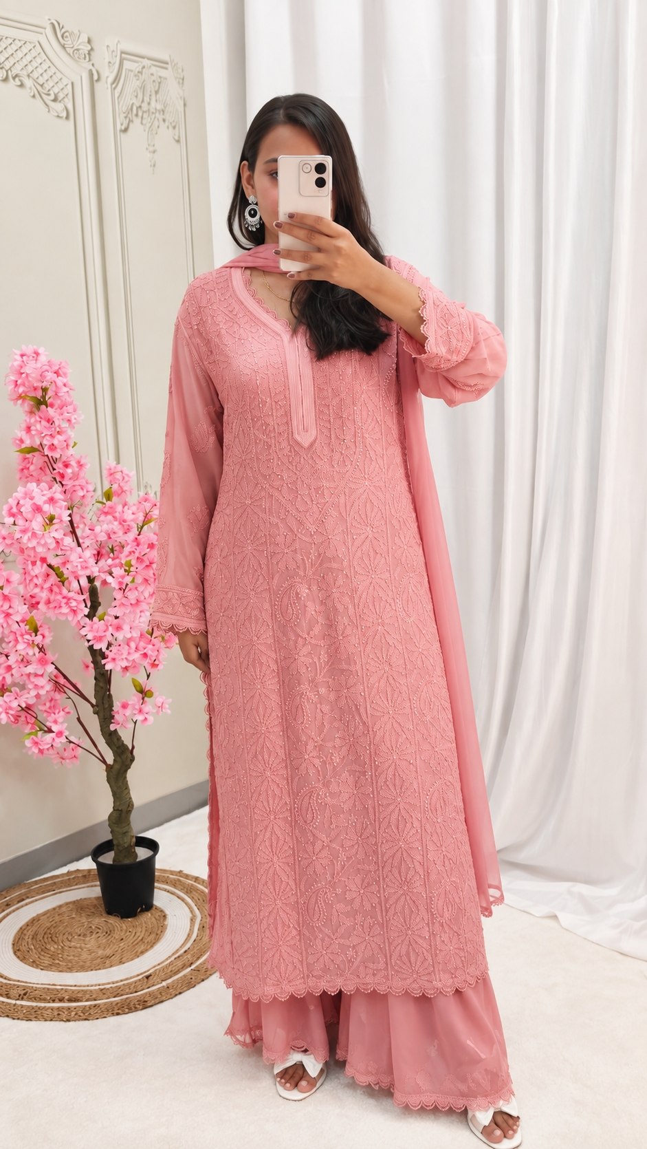 Women’s Embroidered Georgette Kurta Palazzo Set With Dupatta