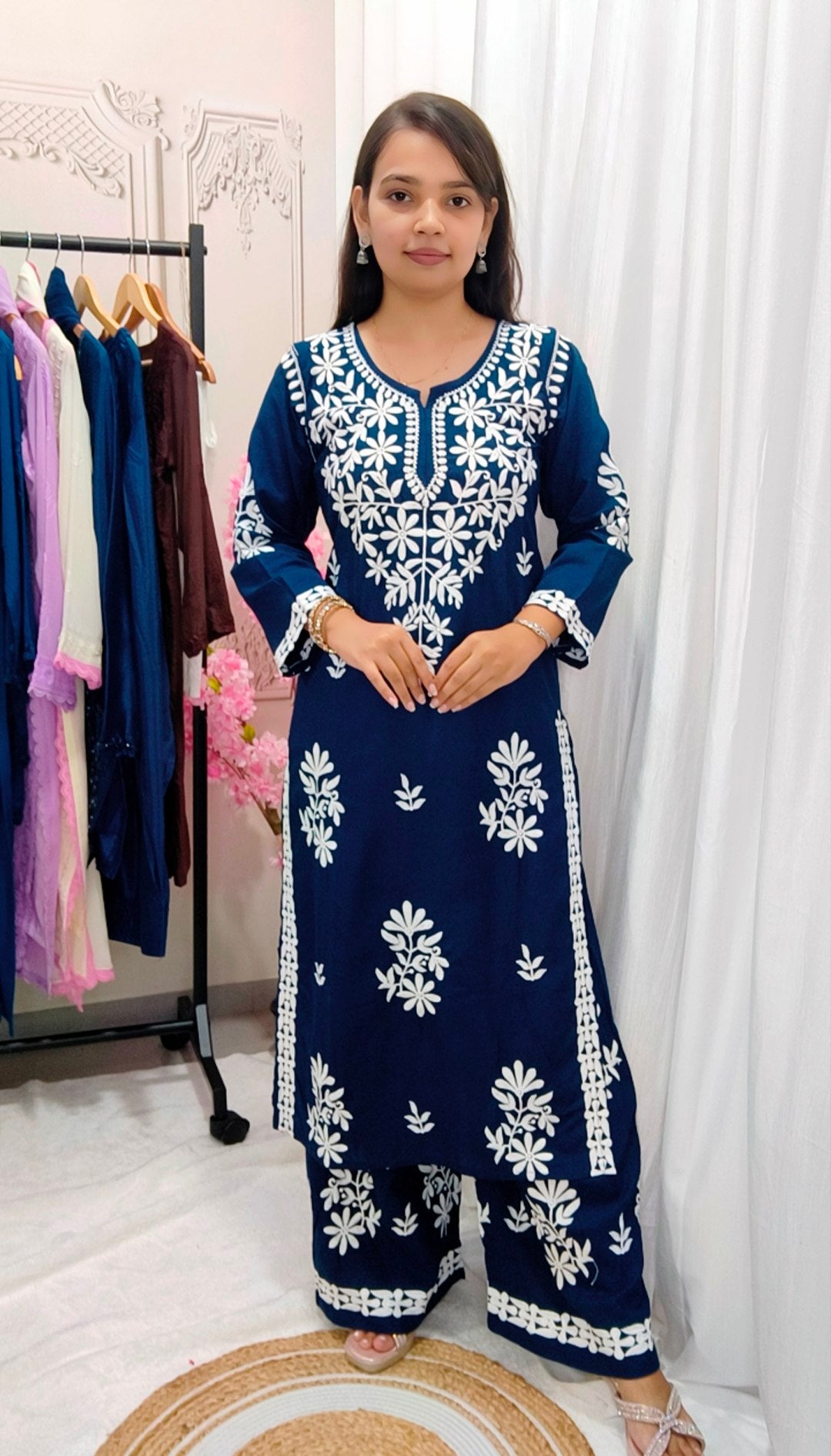 Rayon Cotton Chikankari Kurta With Palazzo
