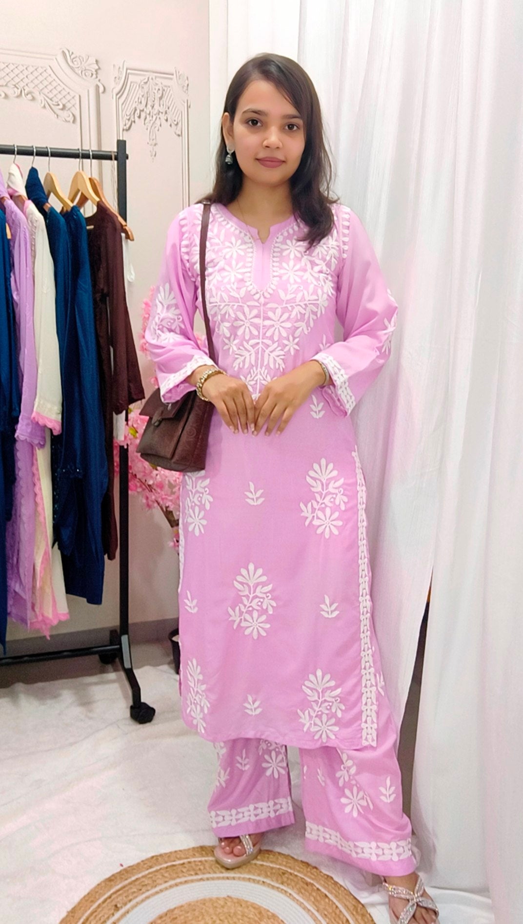 Rayon Cotton Chikankari Kurta With Palazzo