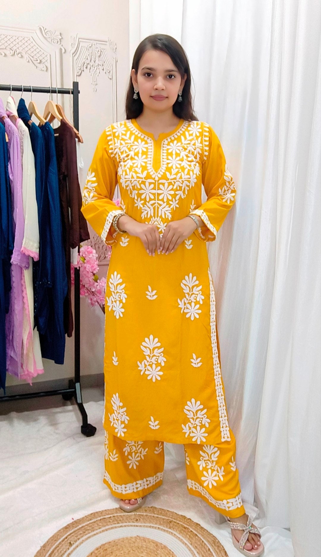 Rayon Cotton Chikankari Kurta With Palazzo