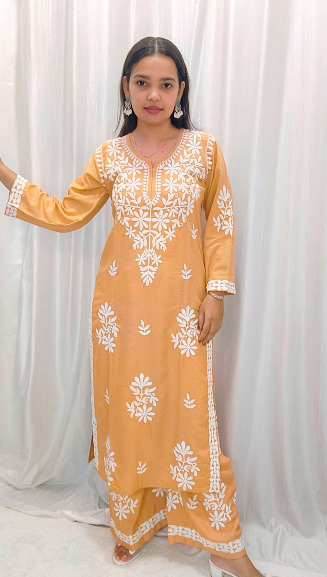 Rayon Cotton Chikankari Kurta With Palazzo