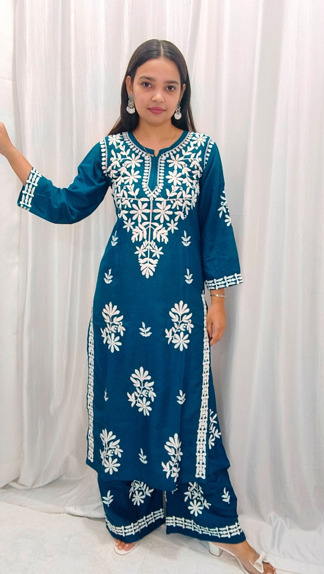 Rayon Cotton Chikankari Kurta With Palazzo