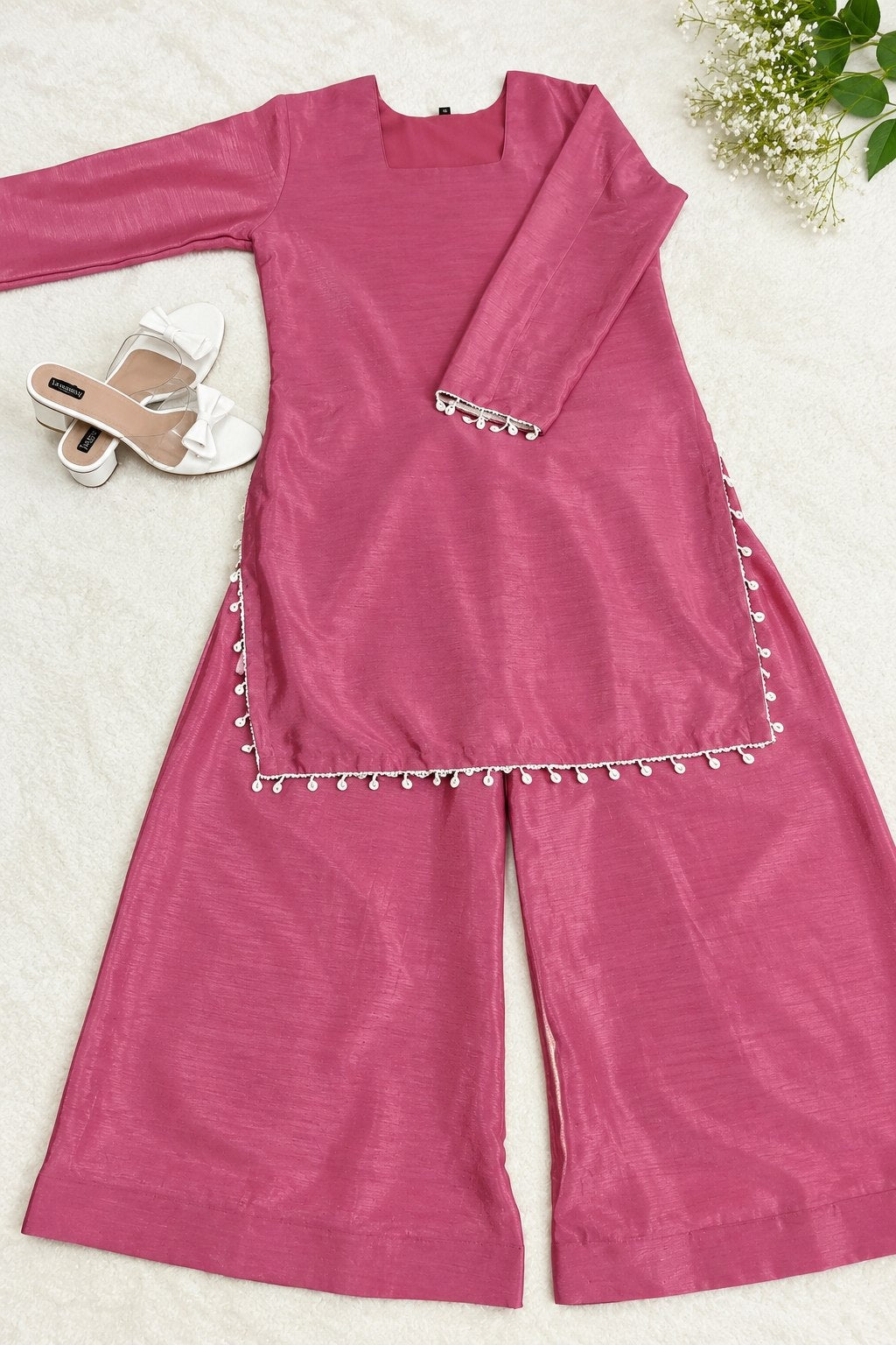 Elegant Pink Kurta Palazzo Set With Dupatta