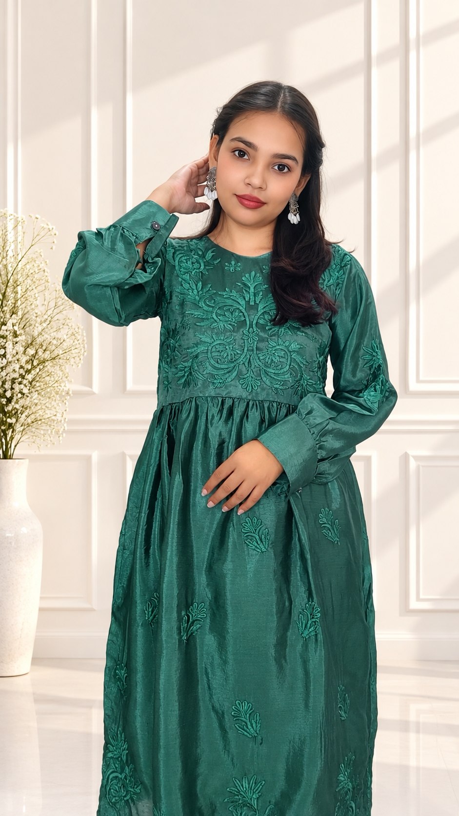 Women’s Premium Silk Afghani Chikankari Tunic Co-ord Set