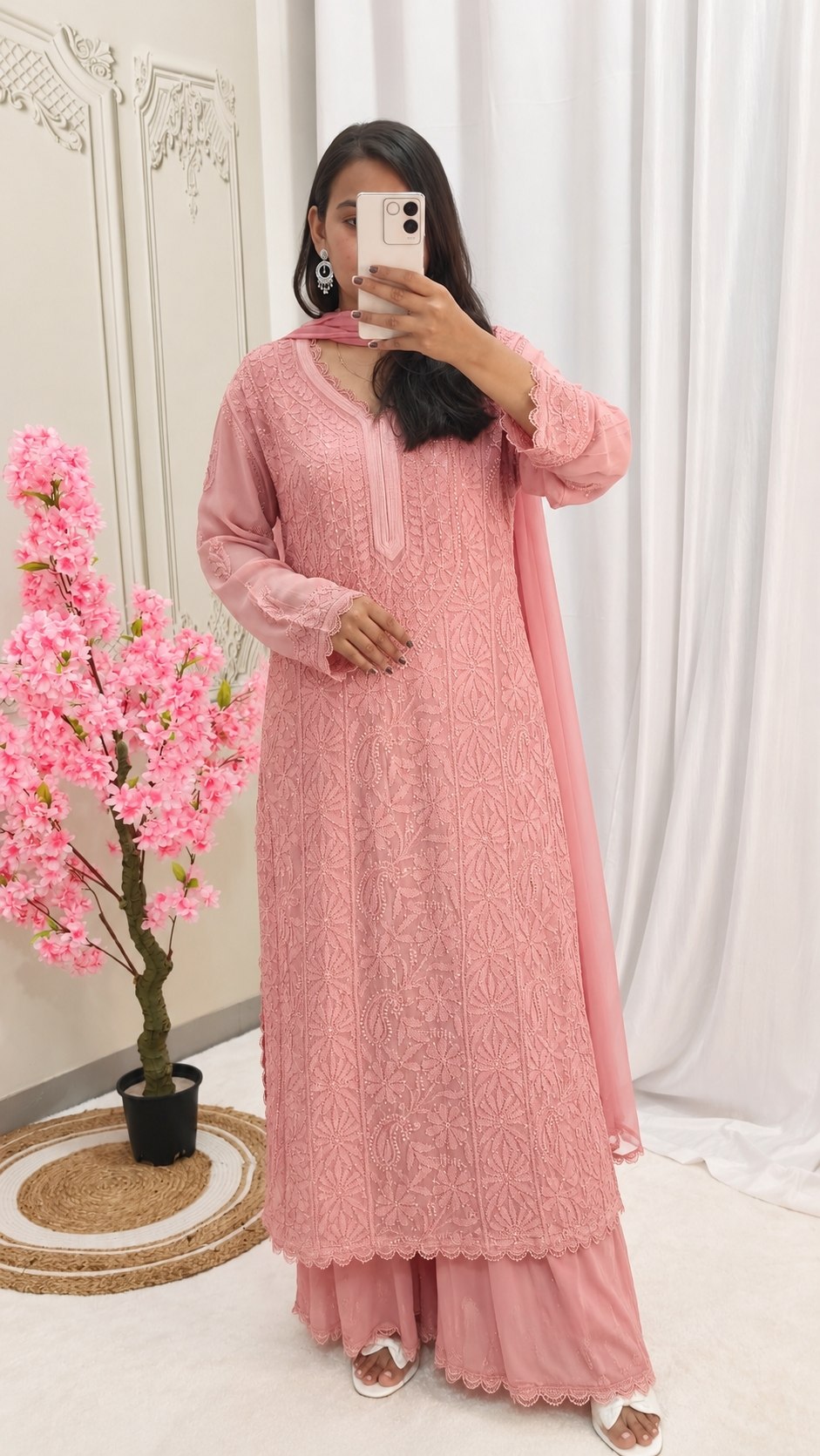 Women’s Embroidered Georgette Kurta Palazzo Set With Dupatta