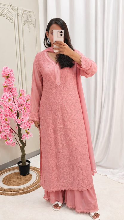Women’s Embroidered Georgette Kurta Palazzo Set With Dupatta
