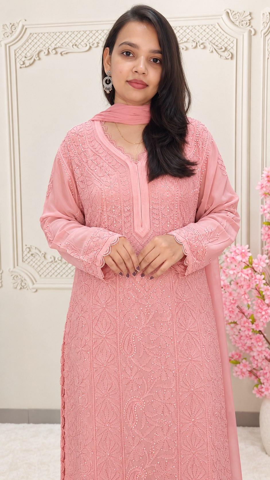 Women’s Embroidered Georgette Kurta Palazzo Set With Dupatta