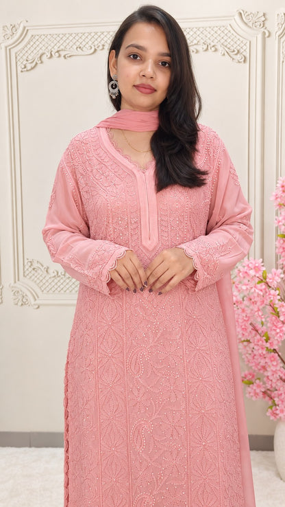 Women’s Embroidered Georgette Kurta Palazzo Set With Dupatta