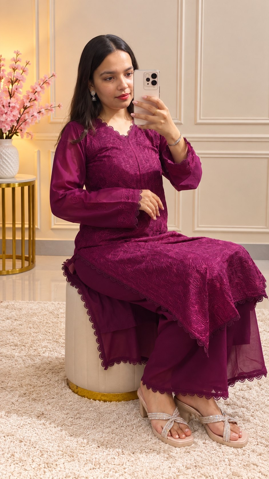 Women’s Embroidered Georgette Kurta Palazzo Set With Dupatta
