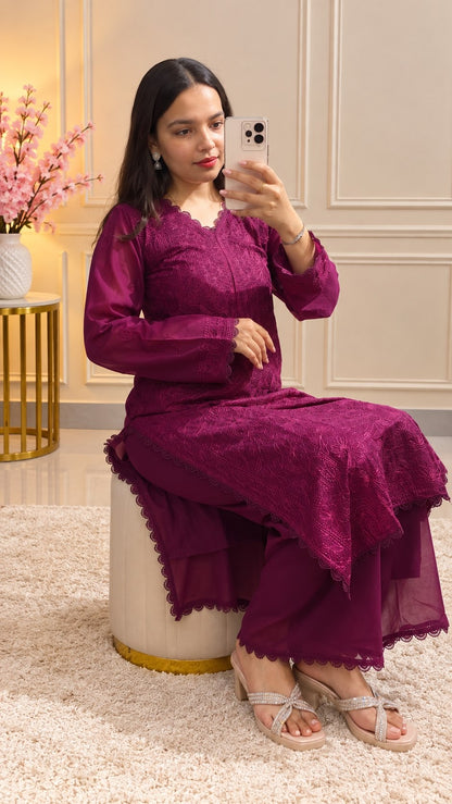 Women’s Embroidered Georgette Kurta Palazzo Set With Dupatta