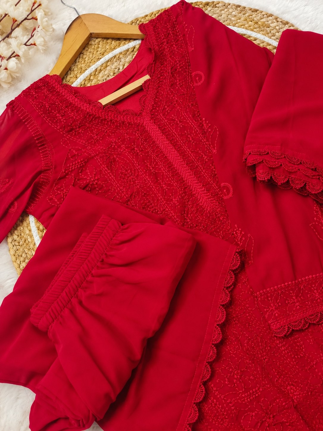 Women’s Embroidered Georgette Kurta Palazzo Set With Dupatta