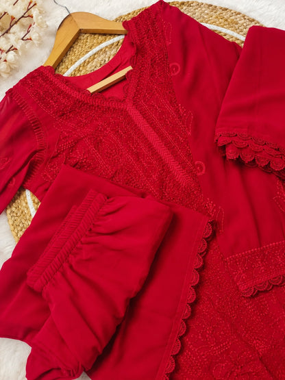 Women’s Embroidered Georgette Kurta Palazzo Set With Dupatta
