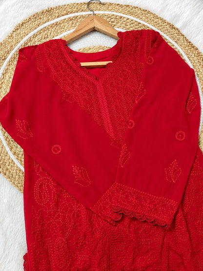 Women’s Embroidered Georgette Kurta Palazzo Set With Dupatta