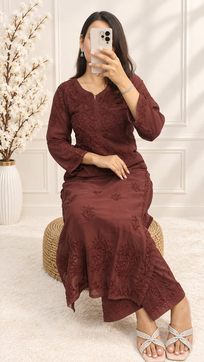 Viscose Georgette Chikankari Kurta & Pant With Dupatta Set
