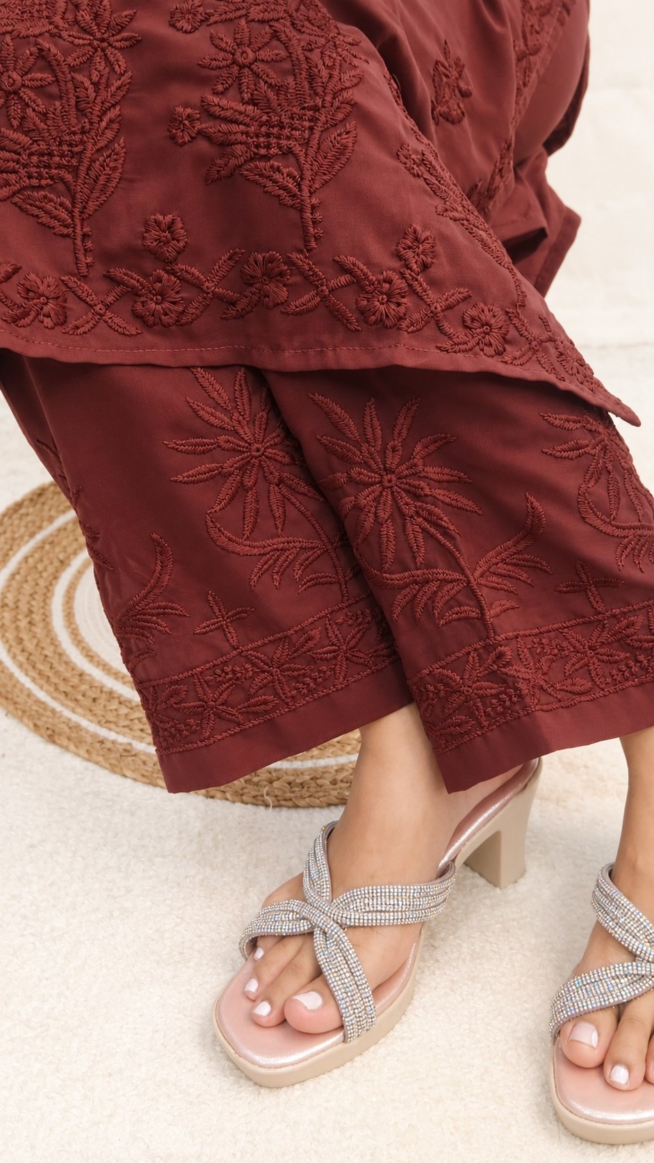 Viscose Georgette Chikankari Kurta & Pant With Dupatta Set