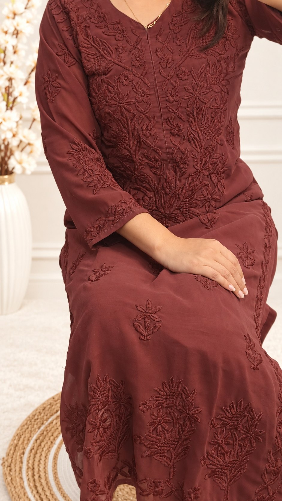 Viscose Georgette Chikankari Kurta & Pant With Dupatta Set